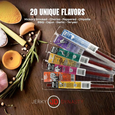 20 Buffalo Bob's Exotic Jerky Gift Box - Staff Favorite Piece Assortment: Alligator, Buffalo, Venison, Beef, Ostrich