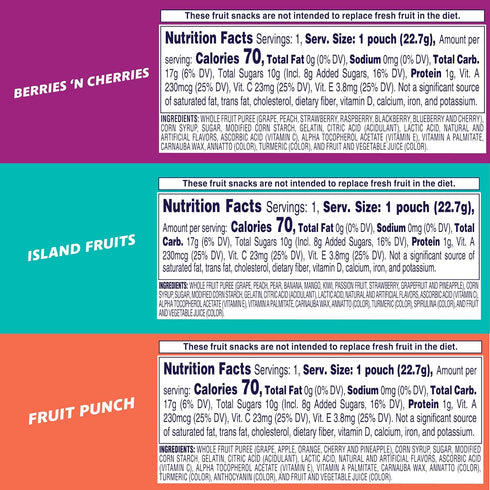 0.8oz Packs (Pack 60) Welch's Fruit Snacks, Fruit Punch, Island Fruits & Berries 'N Cherries Snack Box, Gluten Free