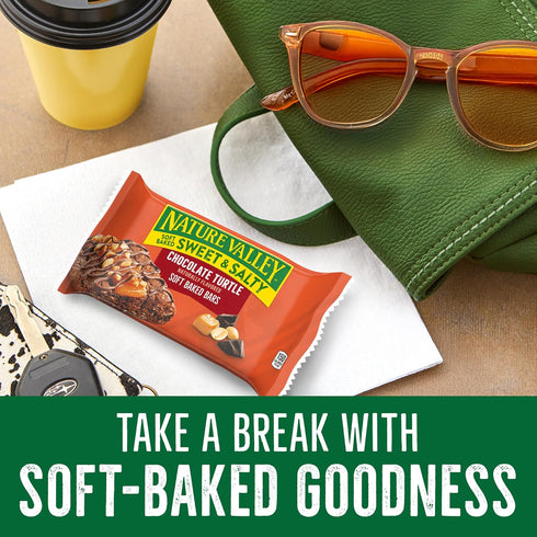 5 6.2 oz Nature Valley Soft Baked Sweet and Salty Bars, Chocolate Turtle, Made with Whole Grain, Bars