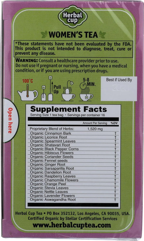 Herbal Cup Ayurveda Women's Tea, Organic Harmony & Balance, No Caffeine, 16 Count, Pack of 1
