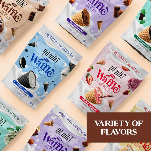 4.24 Oz. 119g Pack got milk? Mini Waffle Cones, Milk Chocolate, / Resealable Bag, Delicious Milk Chocolate Filled