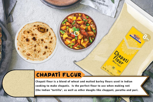 (100% 128oz (8lbs) 3.63kg Rani Chapati Flour Pure Whole Wheat Chakki Atta), For Making Roti & Indian Breads Bulk ~ All