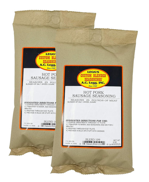 A.C. Legg Blend 109 Hot Pork Sausage Seasoning, 2 Packs - 9 Ounce each …