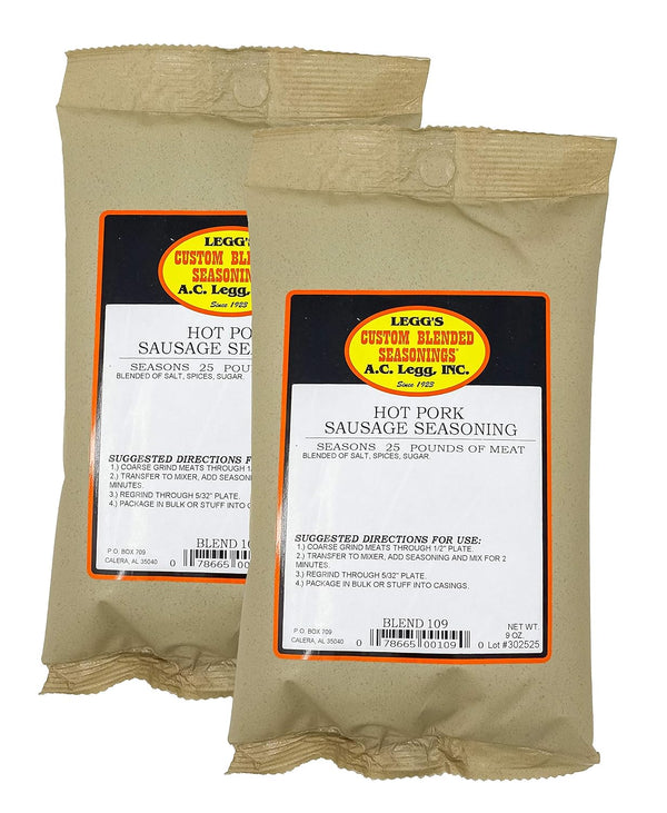 A.C. Legg Blend 109 Hot Pork Sausage Seasoning, 2 Packs - 9 Ounce each …