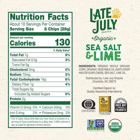 10.1 Oz Late July Sea Salt & Lime Organic Tortilla Chips, Bag