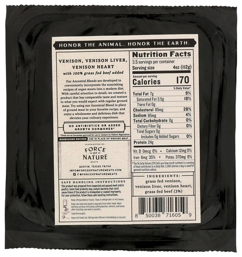 14 OZ Force of Nature Meats Ground Venison, Liver, Heart