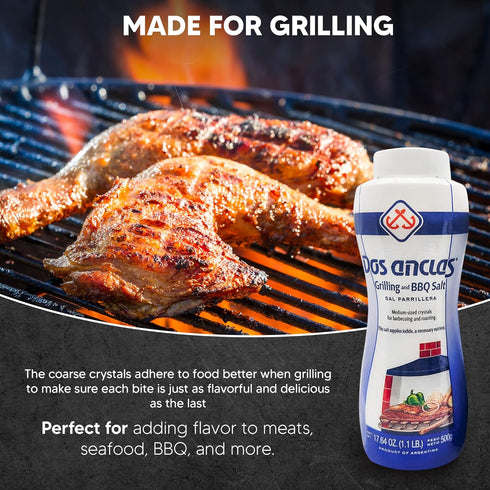 2 Pack, 17.64 Oz (1.1 LB) Dos Anclas Sal Parrillera Rock Salt for Grilling and BBQ, Refined Medium Grain Salt for Meat