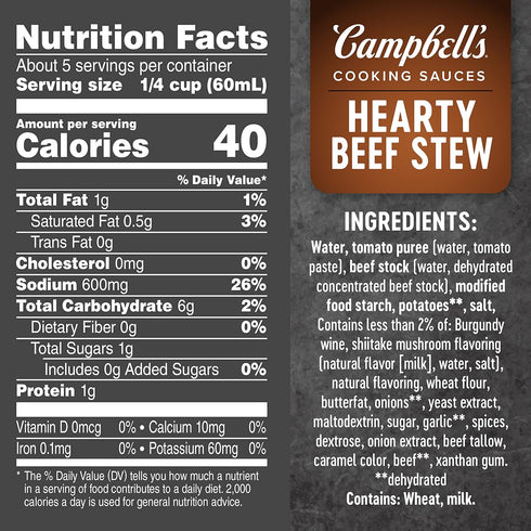 12 Oz Campbell's Cooking Sauces, Hearty Beef Stew, Pouch