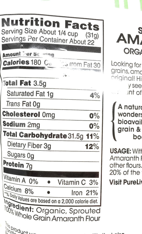 Pure Living 24 oz Liv Organic Sprouted Amaranth Flour