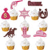 24 Pcs Cowgirl Party Cupcake Toppers, Pink Western Decorations for Kids Birthday Party, Baby Shower Supplies
