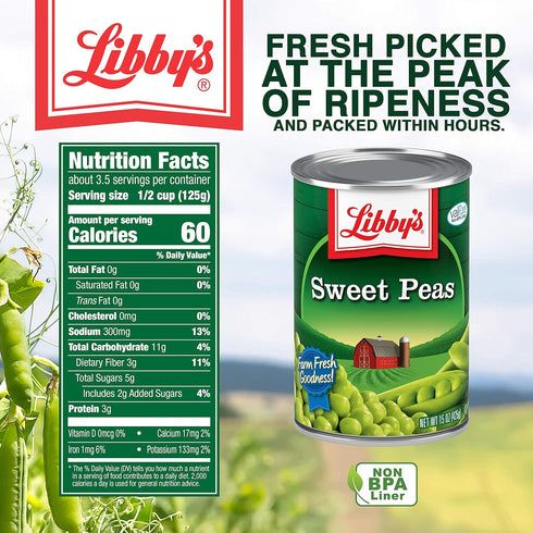 15 (Pack 12) Libby's Sweet Peas Cans, Ounce
