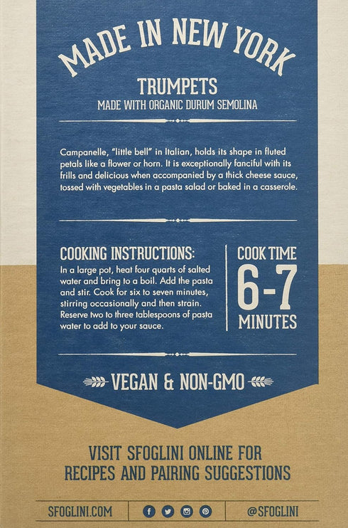 Sauces16oz SfogliniOrganic Durum Semolina CavatelliMade with Traditional Techniques & Wholesome Organic GrainHolds