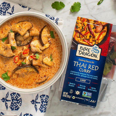 3 8.9 oz (Pack 2) Blue Dragon Step Thai Red Curry Kit - of - Pre-Portioned Sachets of Authentic Thai Red Curry Paste