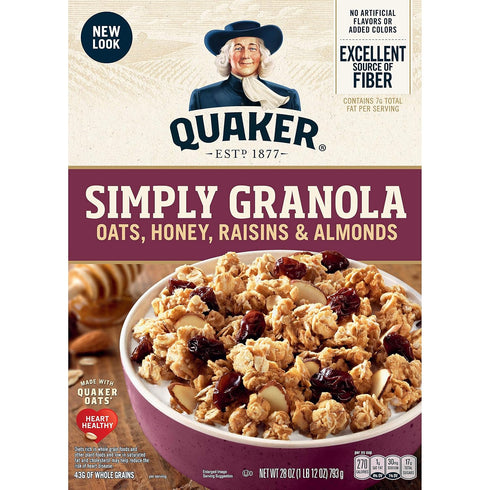 28 oz (2 Pack) Quaker Simply Granola, Oats, Honey, Raisins and Almonds, Boxes