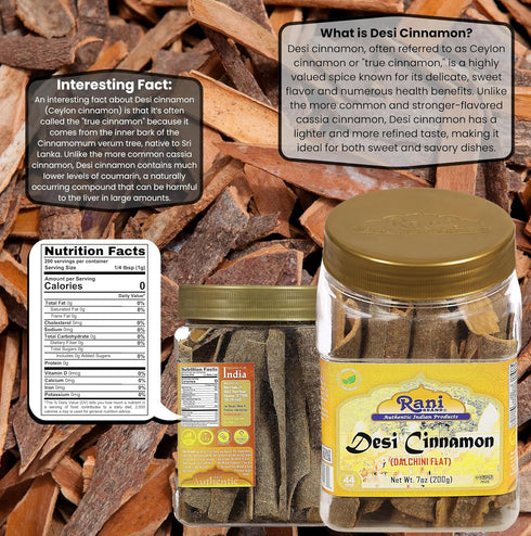 Rani Desi (Dalchini) Flat Cinnamon, 7oz (200g) PET Jar, All Natural, Vegan, Gluten Friendly, Kosher