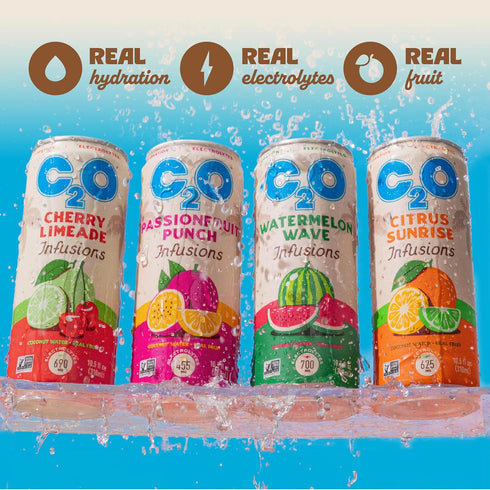 C2O (12 Pack) 700mg 12 10.5 oz - Coconut Water Infusions - Citrus Sunrise - of Electrolytes - Made with Fresh Coconut