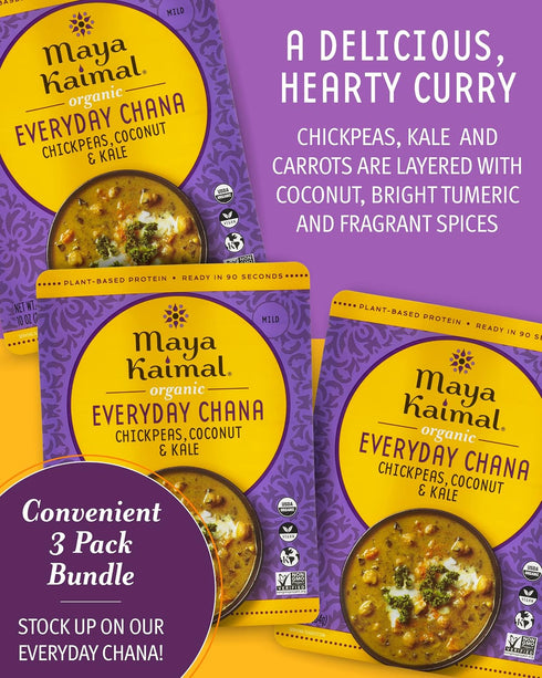 (10 (Pack 3), Maya Kaimal Organic Indian Everyday Chana - Fully Cooked - Vegan - Microwavable - Ready to Eat Meals