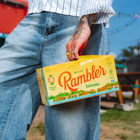 12-Ounce 8-Packs (24 AUTX RAMBLER Sparkling Water, Texas Limestone Mineral Blend, Satsuma Flavor, Cans, Three Cans)