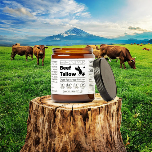 100% B1, 8 Oz Santa Cruz Paleo Beef Tallow for Skin Care & Cooking, Grass Fed and Finished, Gluten Free, Keto, Sugar