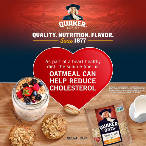 24oz (Pack 4) Quaker Old Fashioned Rolled Oats, USDA Organic, Non GMO Project Verified, Resealable Bags