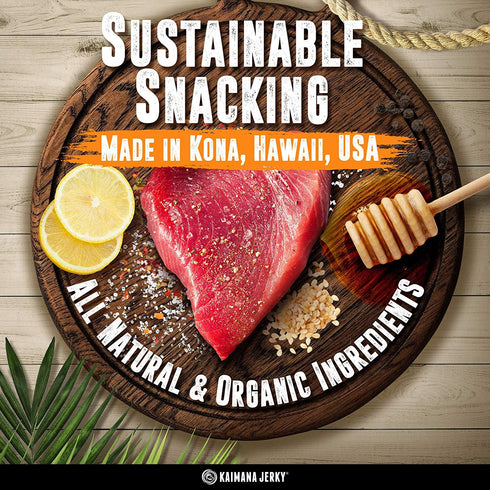 9g Omega-3's (10 pack, 0.50 oz) Kaimana Jerky Ahi Tuna Sampler Bundle - All Natural & Wild Caught Tuna Jerky. Made