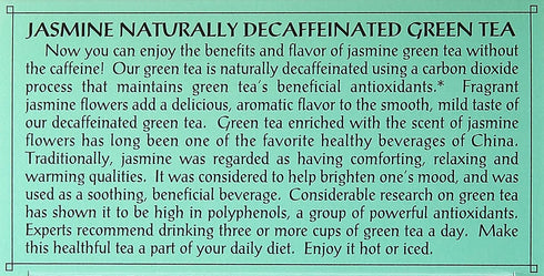 Triple Leaf Tea 20 Count Jasmine Green Tea, Decaffeinated