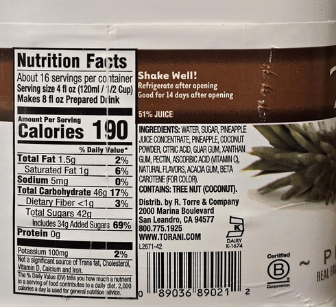 64 Torani Real Fruit Smoothie Mix, Pina Colada, Ounce