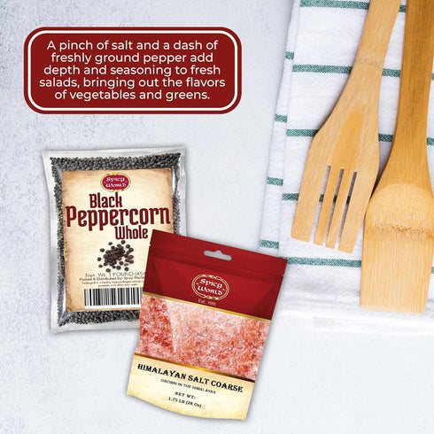 Spicy World 16 Oz 1.75 LB (28 Oz) Whole Black Peppercorns + Himalayan Pink Salt Coarse