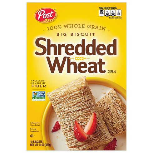 Post Shredded Wheat Big Biscuit, Whole Grain, Non-Gmo, Heart Healthy Breakfast Cereal, 15