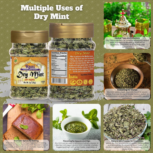 1oz (28g) Rani Dry Mint Leaves (Podina Leaf) Spice, Dried Herb PET Jar ~ All Natural | Gluten Friendly | NON-GMO |