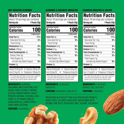 Pack 18ct (1-Pack) 100-Calorie Packs Emerald Nuts Mixed Nuts Variety , Individual , Features Dry Roasted Almonds