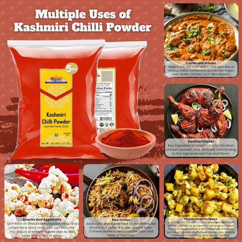 80oz (5lbs) 2.27kg Rani Kashmiri Chilli Powder (Deggi Mirch, Low Heat) Ground Indian Spice Bulk ~ All Natural |