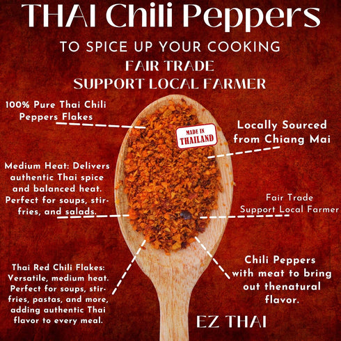 3.5oz EZ THAI - Chili Pepper Flakes - Thai Red Chilli Crushed Powder Seasoning Spice for Chinese, Mexican, & Asian