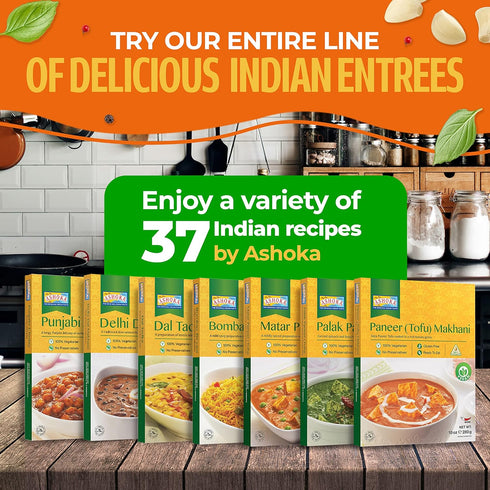 1932, Pack 10 Ashoka All-Natural Entrees Vegan Spinach and Lentils, Microwave Friendly Meals, Authentic Indian Dal