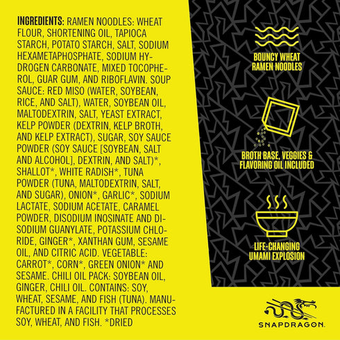 6 Pack Pack Snapdragon Miso Ramen Cup Noodles - Instant Ramen Bowl with Authentic Wheat Noodles, Soup Sauce Base, Vege