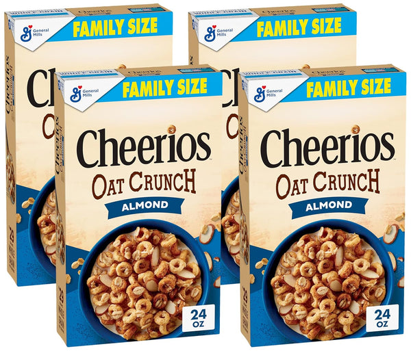 Cheerios Oat Crunch Almond Breakfast Cereal, Made with Whole Grain, Family Size,
