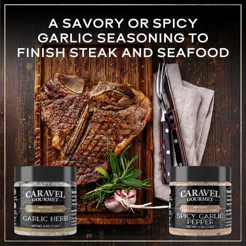 3-Pack 4 oz Pinch Garlic Sea Salt Gift Bundle - Herb, Pepper, & Smoked Garlic Salt Seasoning for Finishing & Cooking