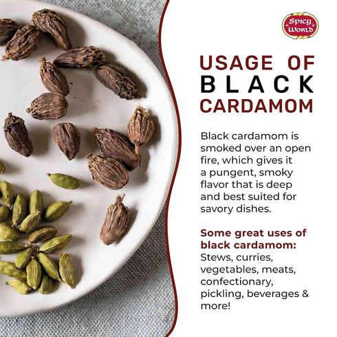 Whole Kali Elaichi Indian Spice by Spicy World, Black Cardamom Pods 3.5 Oz Bag (100gm)