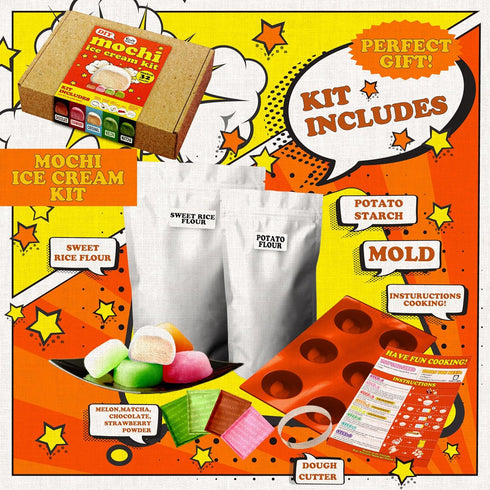 5 32 Mochi Ice Cream Kit DIY food kit Mochi maker (Makes flavors: Original, Chocolate, Matcha, Strawberry, Melon)