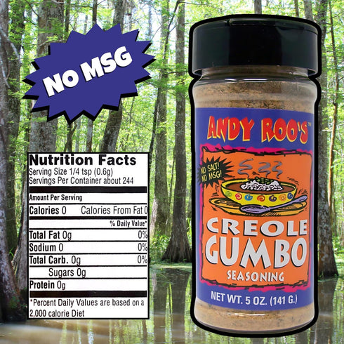 Andy Roo's Salt-Free No MSG Creole Gumbo Seasoning, 5 Ounce Shaker