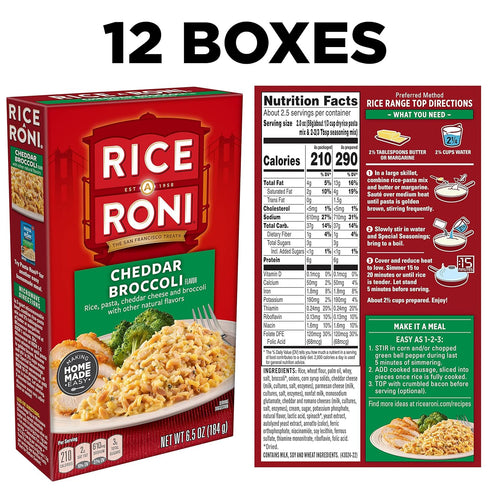 6.5 oz (12 Pack) Rice-A-Roni Cheddar Broccoli, Boxes