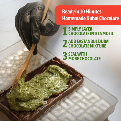 8oz, Eastanbul Dubai Chocolate Bar Mixture, Dubai Chocolate Bar Pistachio Filling, Crispy Premium Kataifi and Pistachio