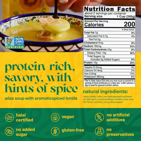 390g (Pack 1) Mezete Gluten-Free Lentil Soup | No Preservatives | Shelf-Stable | All-Natural Ready to Eat | Authentic