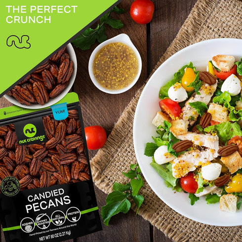 (16oz 1 LB) Packed NUT CRAVINGS - Candied Pecans Honey Glazed Praline, No Shell - Fresh in Resealable Bag - Healthy