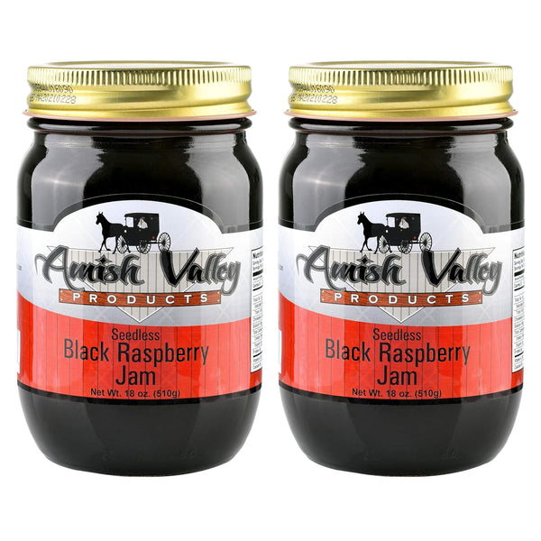 Amish Valley Products Old Fashioned Jam Glass Pint Jar (Seedless Black Raspberry)
