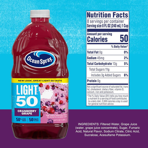 Cran50 64 Oz (Pack 8) Ocean Spray Cranberry Grape Juice Drink, Fl Bottle