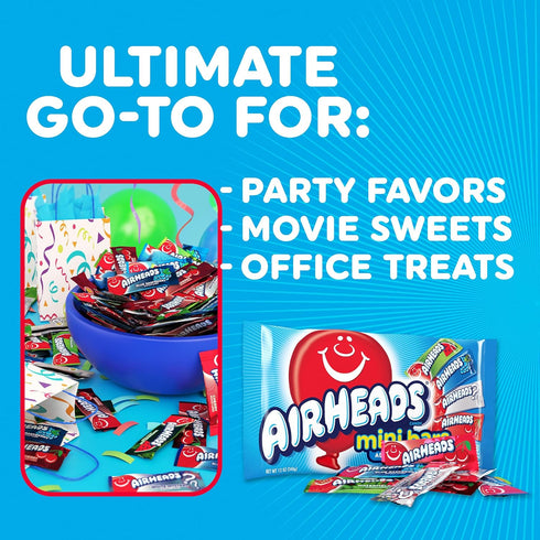 Pack, 5 Airheads Mini Candy Bars, Taffy Variety Individually Wrapped Bulk Candy, Six Assorted Fruit Flavors