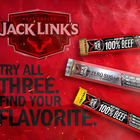 Pack 100% 5g (20 Pack) 0.92 oz Jack Link's Beef Jerky Sticks Variety - Original, Teriyaki & Zero Sugar - Made with Real