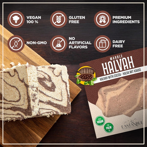 10.6oz, Eastanbul Halvah with Cocoa, Halvah Marble, Turkish Halva, Tahini Halva, Cacoa Halwa Candy, Traditional Sesame