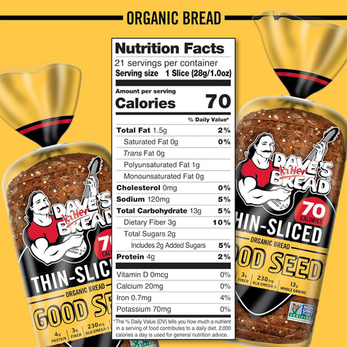 13g 20.5 oz Dave's Killer Bread Good Seed Thin-Sliced, Organic Bread, Whole Grains per Slice, Loaf